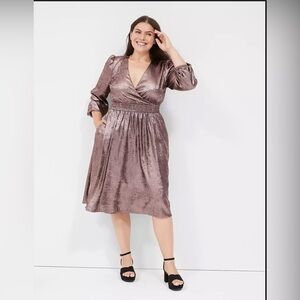 Lane Bryant Blouson-Sleeve Surplice Metallic Midi Dress